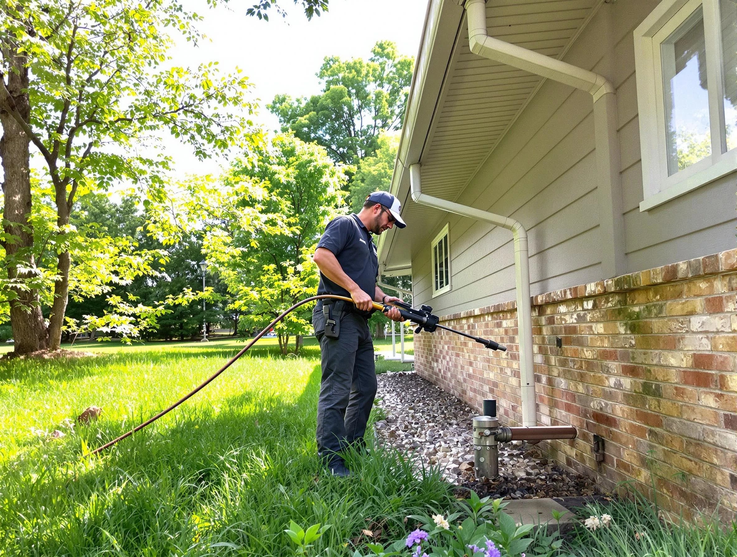 Maple Heights Roofing Company removing debris from a downspout in Maple Heights, OH