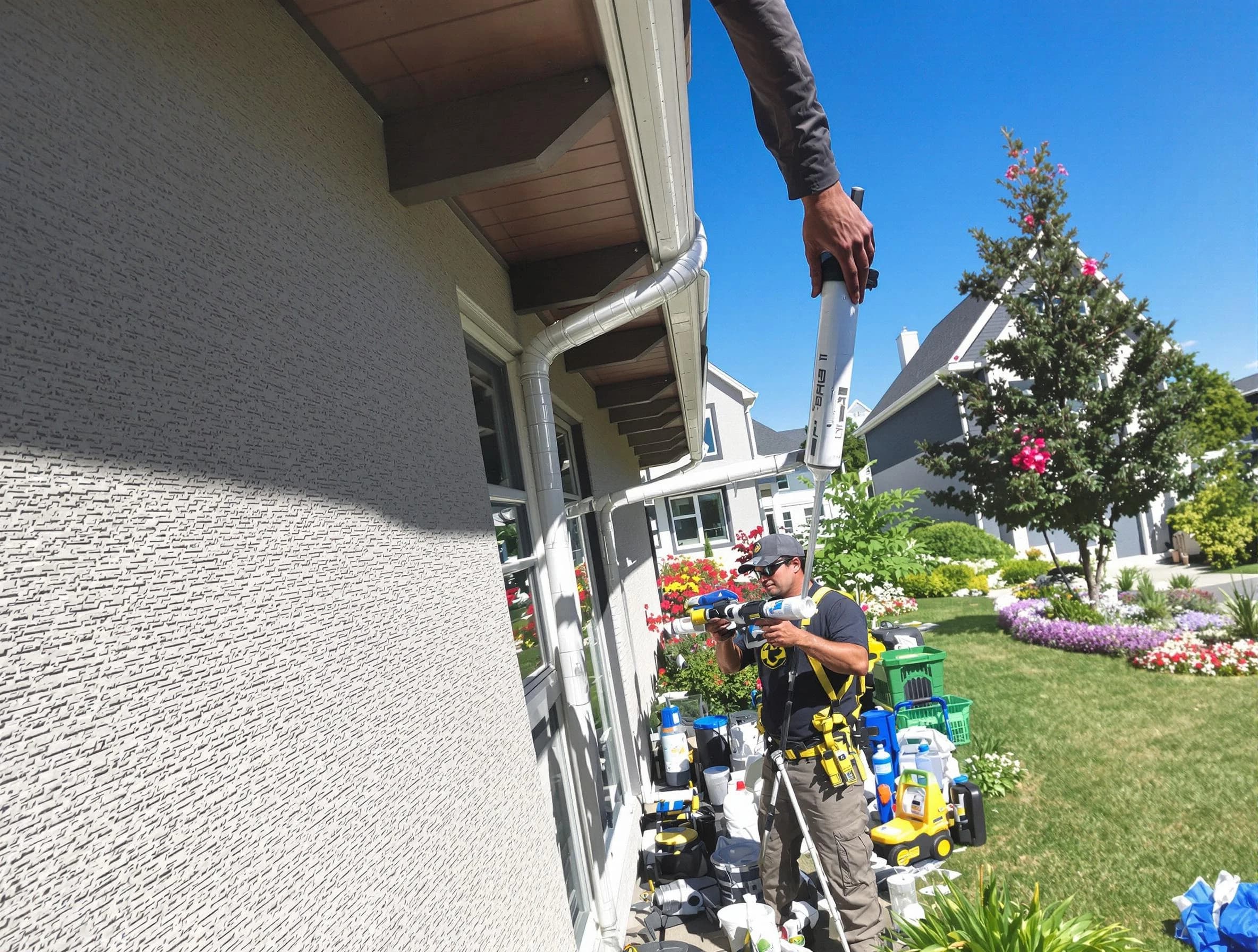 Reinforced downspout bracket installed by Maple Heights Roofing Company in Maple Heights, OH