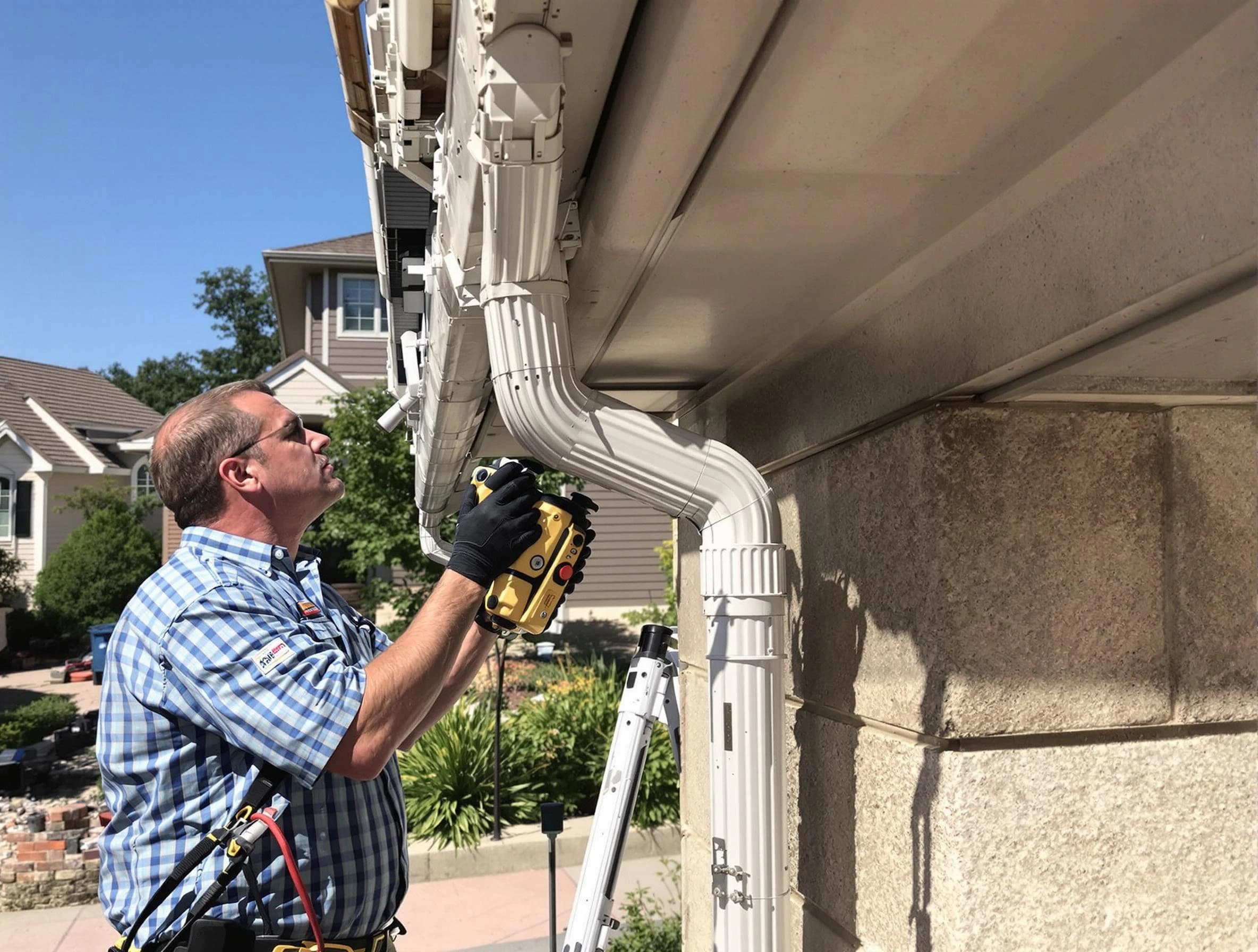 Close-up of a restored downspout system by Maple Heights Roofing Company in Maple Heights, OH