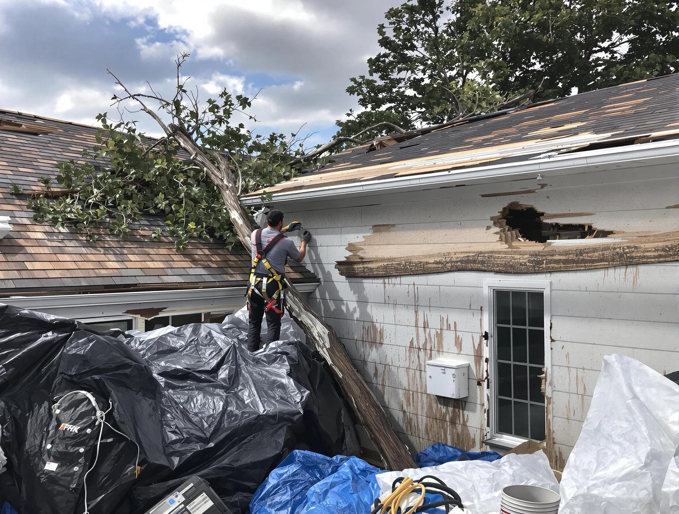 Maple Heights Roofing Company technicians handling urgent roof damage in Maple Heights, OH