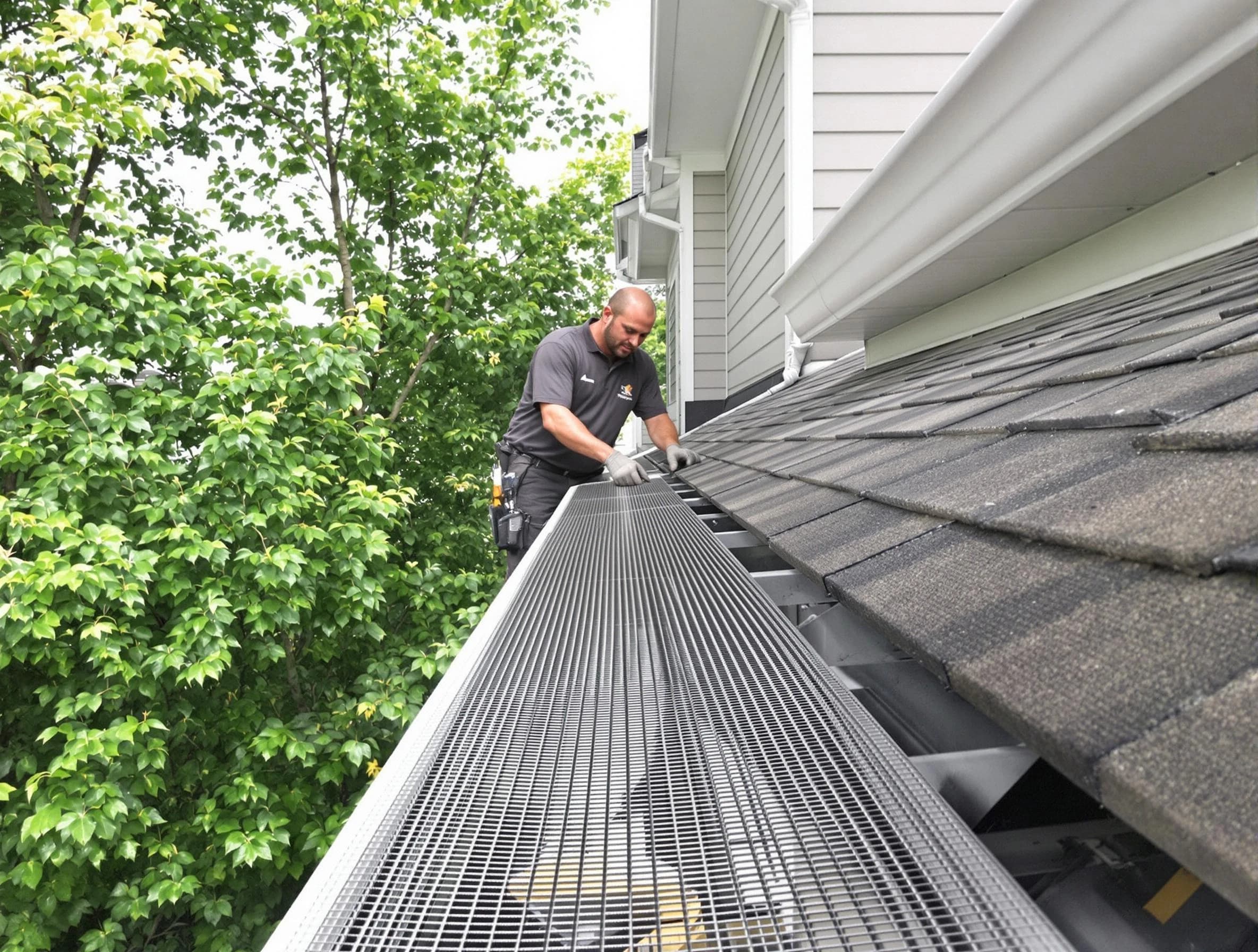 Close-up of gutter guards installed by Maple Heights Roofing Company in Maple Heights, OH