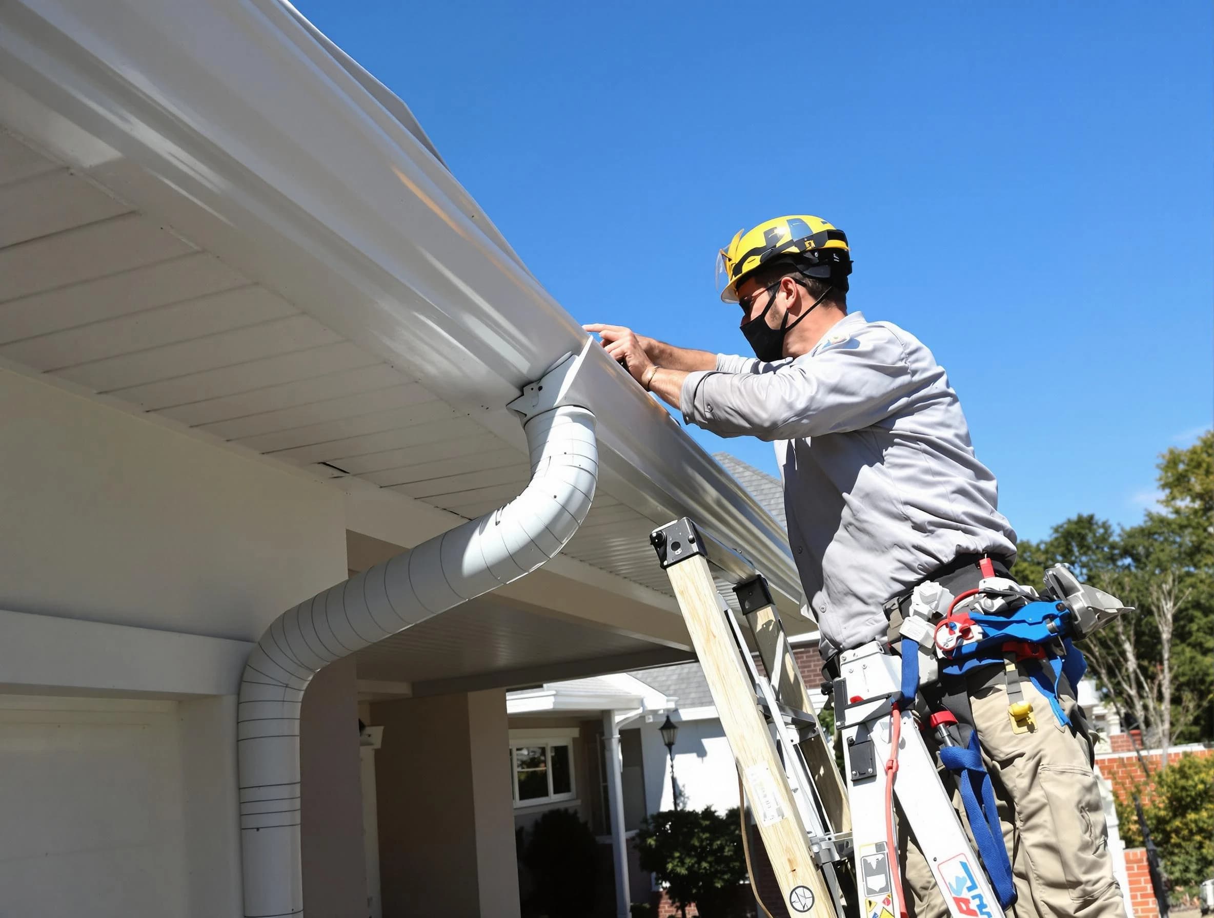 Close-up on a freshly sealed gutter joint by Maple Heights Roofing Company in Maple Heights, OH