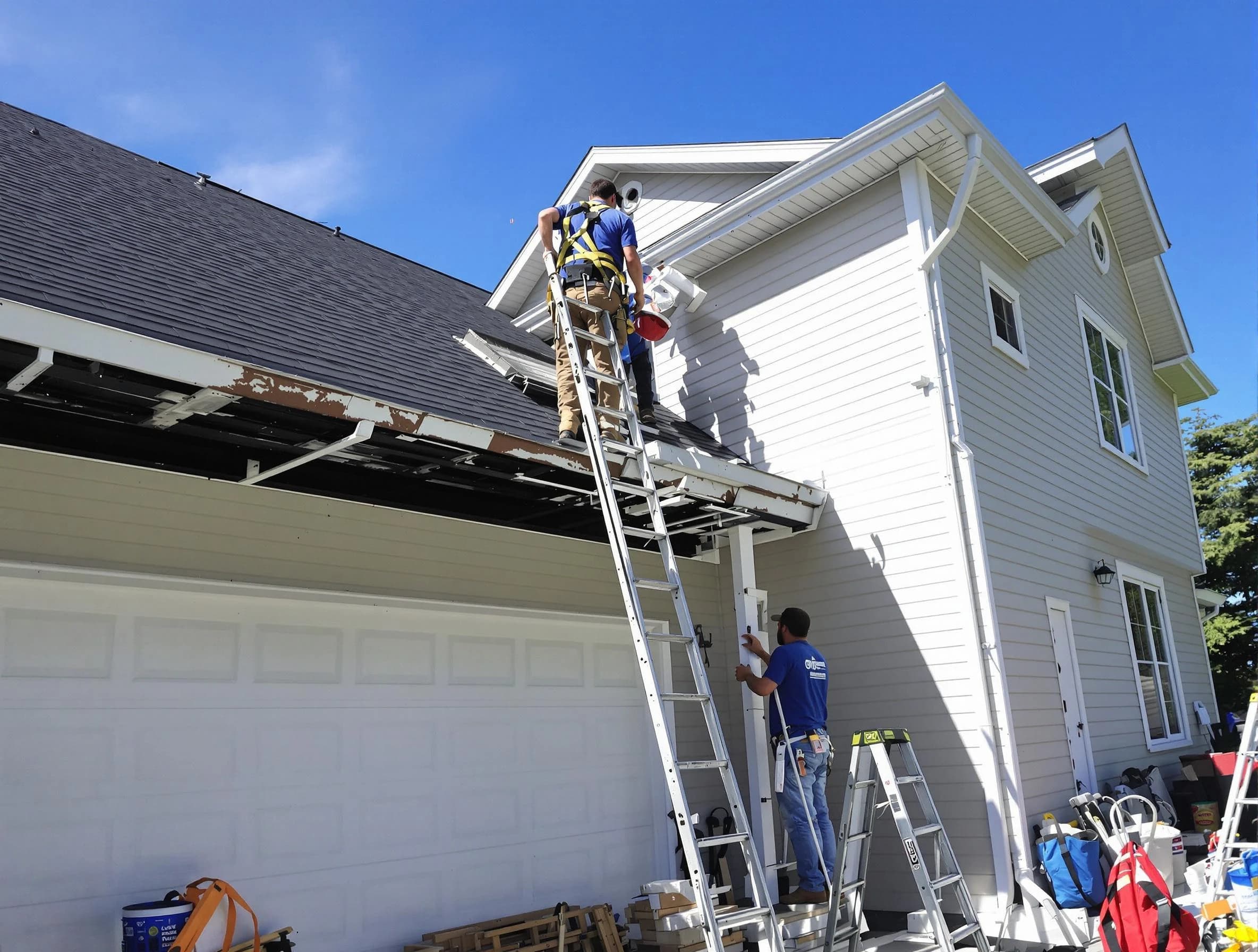 Newly replaced gutters by Maple Heights Roofing Company in Maple Heights, OH