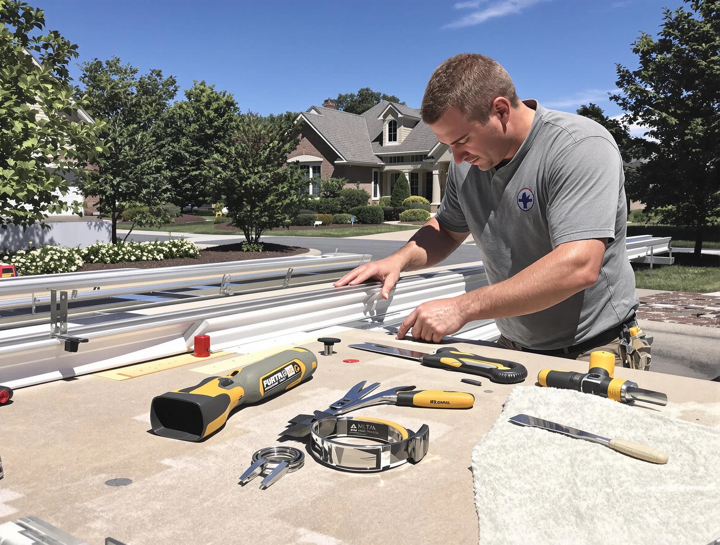 Freshly installed seamless gutter by Maple Heights Roofing Company in Maple Heights, OH