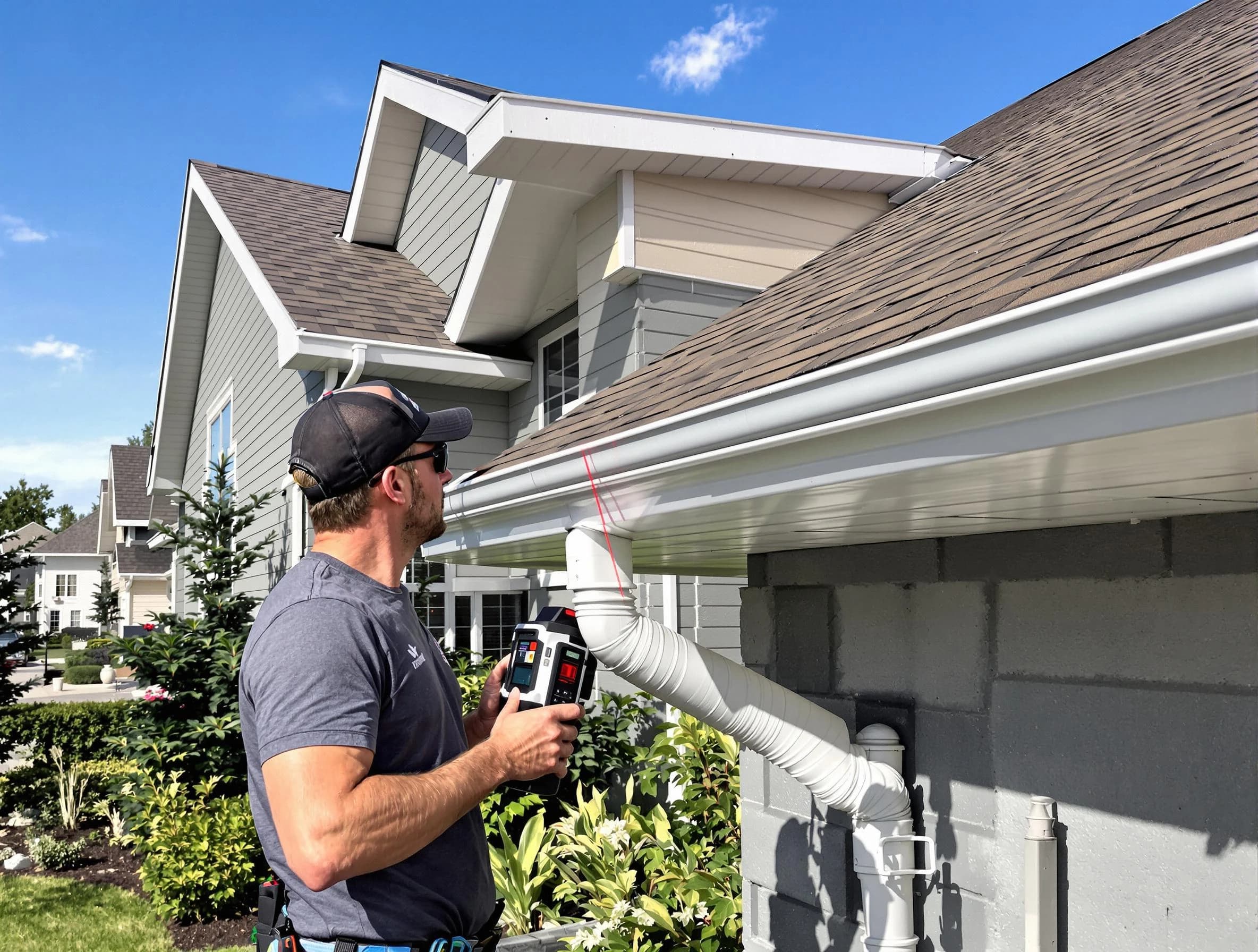 Maple Heights Roofing Company installing seamless gutters in Maple Heights, OH