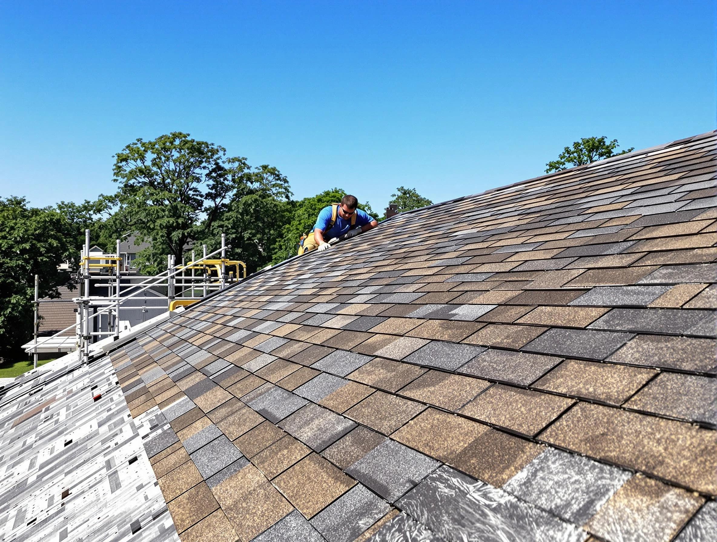 Close-up of new shingles installed by Maple Heights Roofing Company in Maple Heights, OH